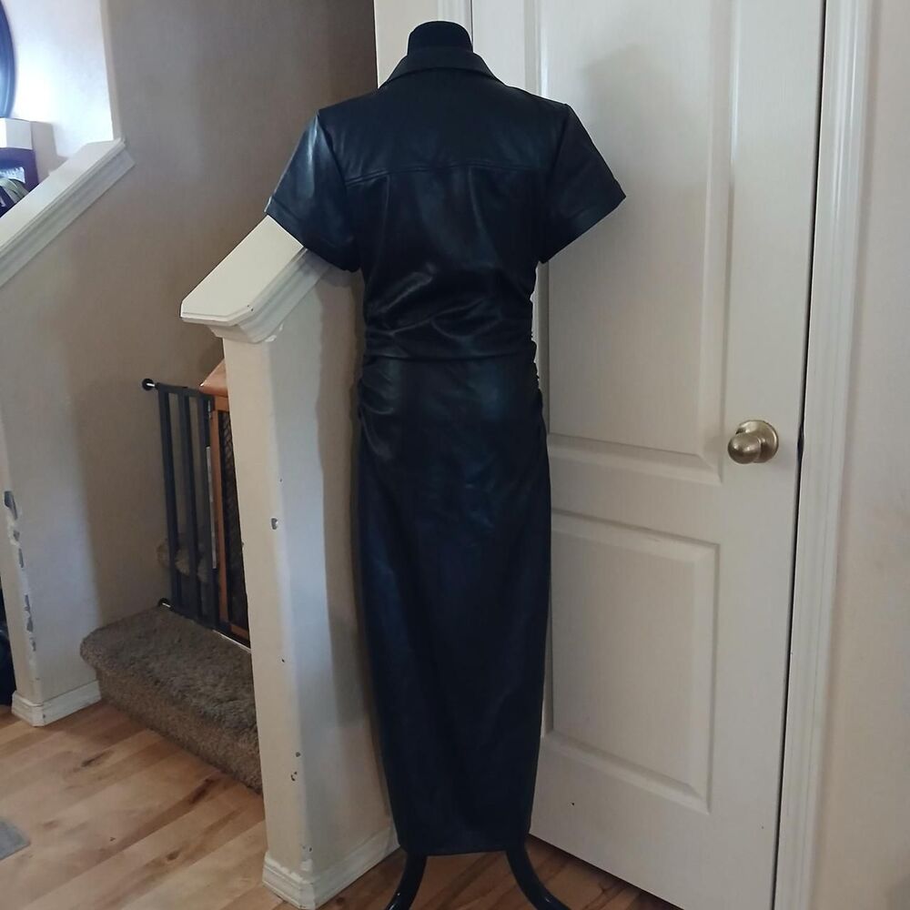 Pilcro Anthropologie Greer Faux Leather Midi Shirtdress Black M Edgy Streetwear - Picture 8 of 10